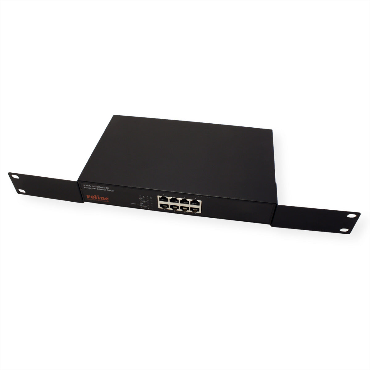 ROLINE PoE Fast Ethernet Switch – Unmanaged L2 Switch – 8× 10/100 Mbit/s, PoE, PoE-Budget 130 W, 19", 1U