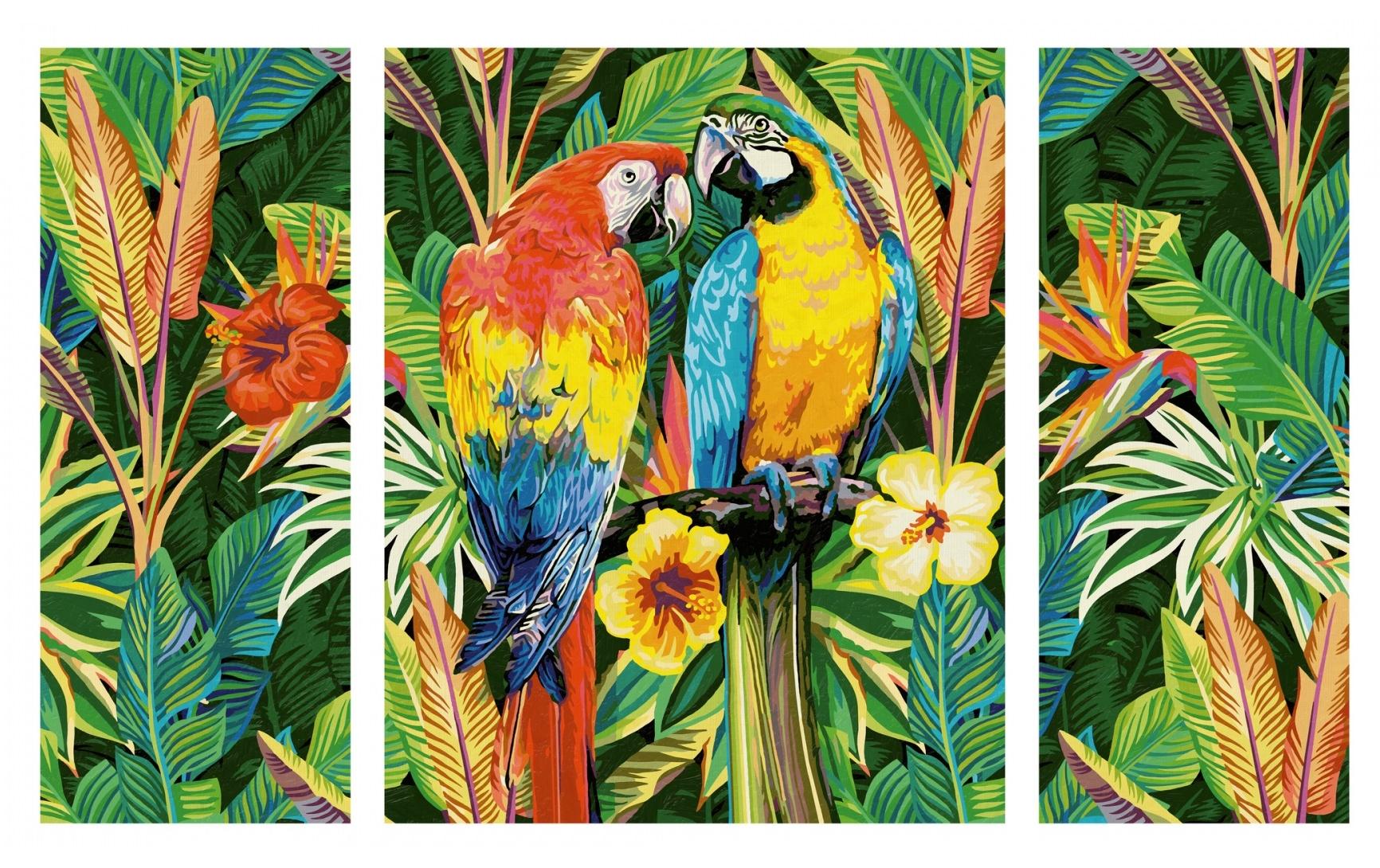 Schipper Malen-nach-Zahlen-Set – Papageien im Regenwald – 3-teilig, 40 × 50 + 2 × 20 × 50 cm – ab 8 Jahren