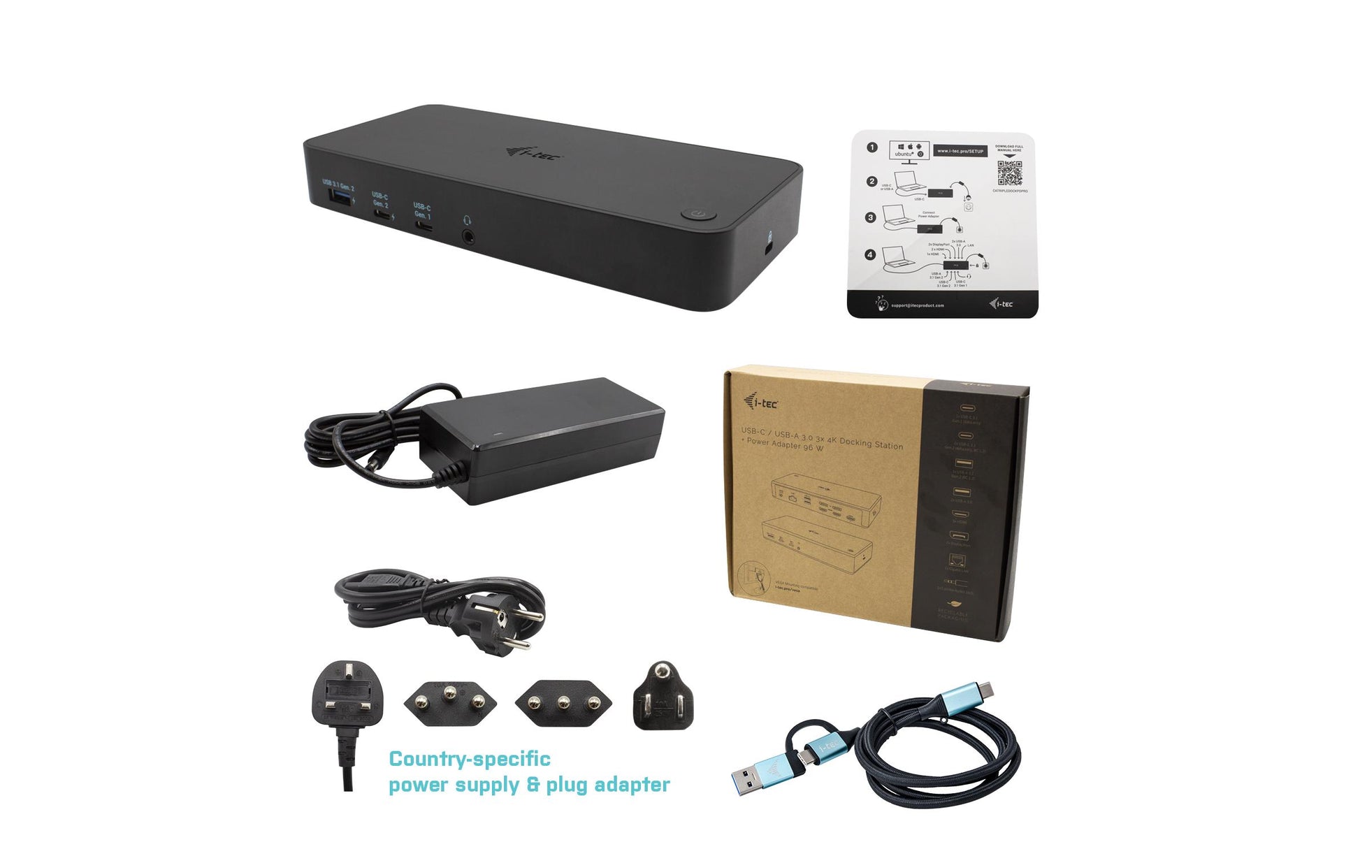 i-tec Dockingstation – USB-C, 2× DP, 3× HDMI, 3× USB-A, 100 W PD, GbE, 3,5 mm Audio, für Windows/Mac/Linux