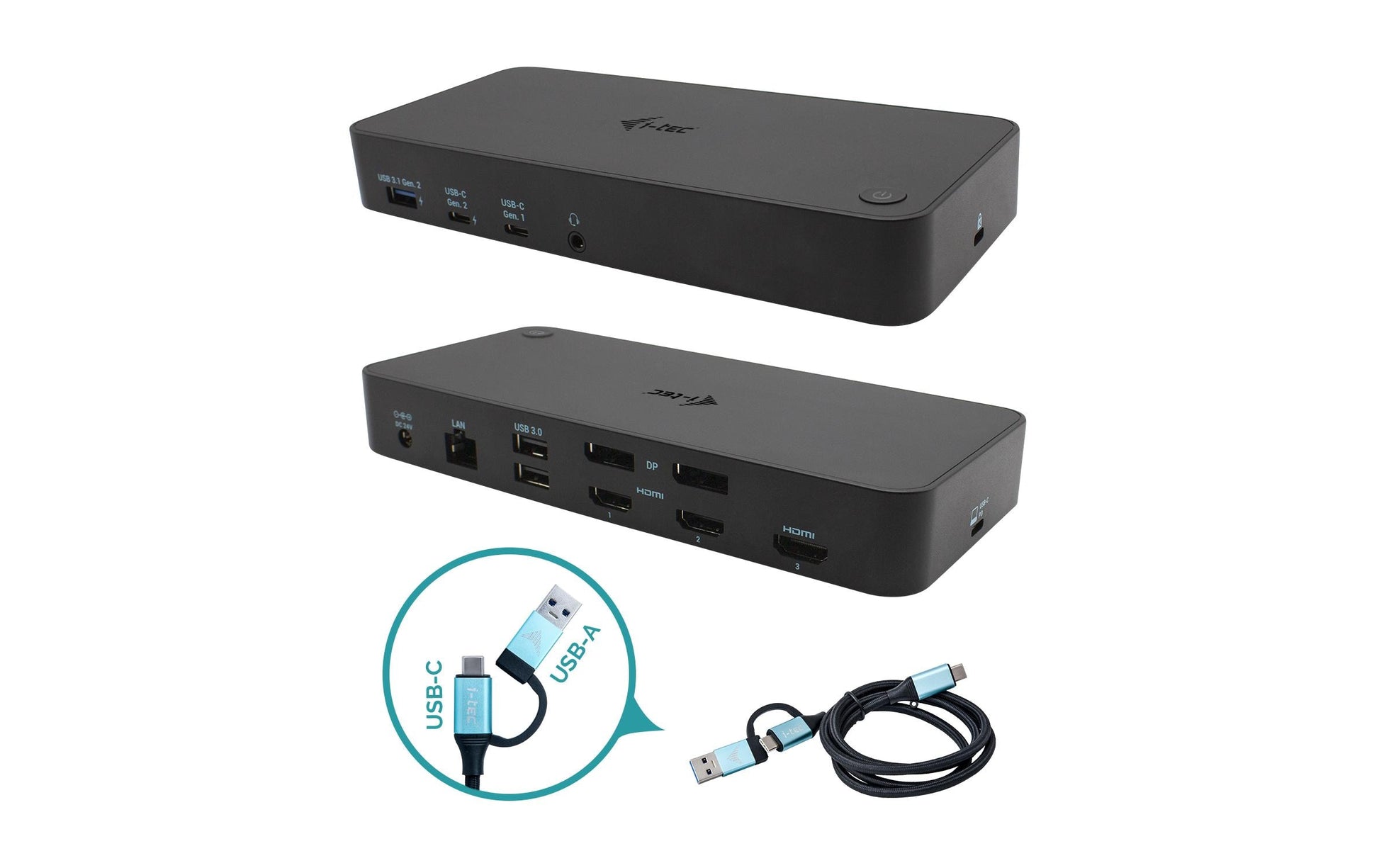 i-tec Dockingstation – USB-C, 2× DP, 3× HDMI, 3× USB-A, 100 W PD, GbE, 3,5 mm Audio, für Windows/Mac/Linux