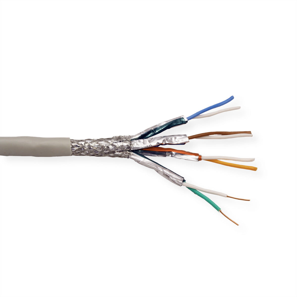ROLINE Installationskabel – Cat7 (Klasse F), S/FTP (PiMF), 100 m, AWG23 Massivdraht, Grau, PVC-Mantel