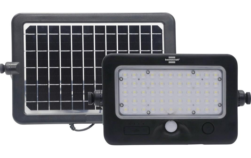 Brennenstuhl Aussenwandleuchte – Kaltweiss, 6000 K, Solarbetrieb, mit Bewegungsmelder, Schwarz, Kunststoff