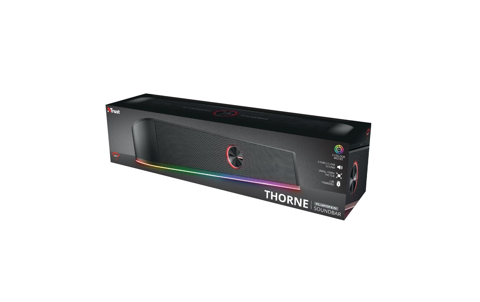 Trust GXT 619 Thorne – Soundbar, ohne Subwoofer – 2.0, 6 W, USB, 3,5 mm Klinke, LED-Beleuchtung, Schwarz