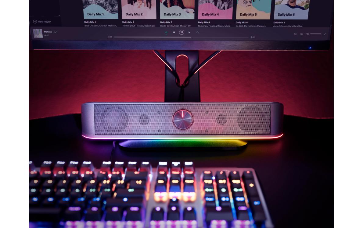 Trust GXT 619 Thorne – Soundbar, ohne Subwoofer – 2.0, 6 W, USB, 3,5 mm Klinke, LED-Beleuchtung, Schwarz