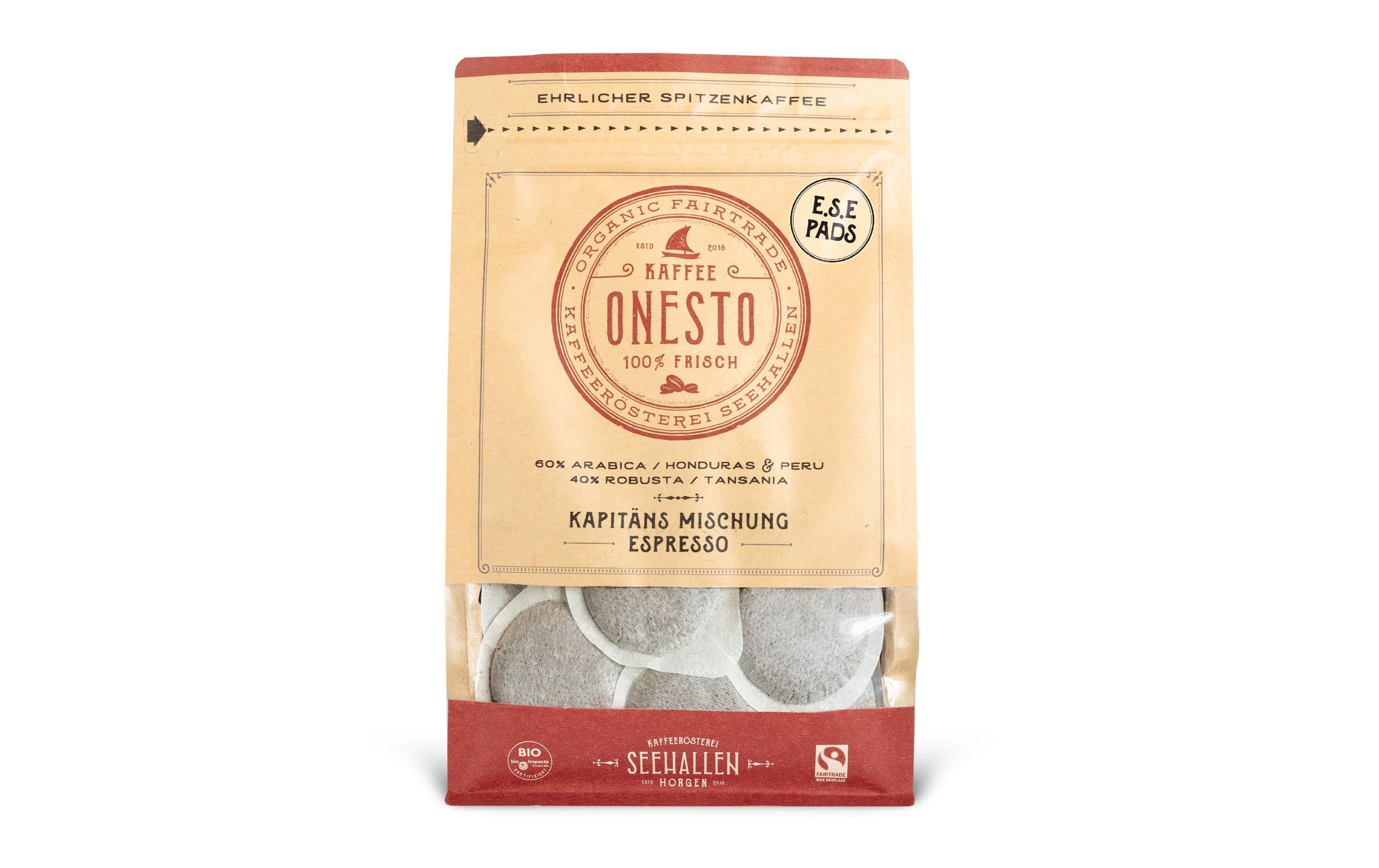 Onesto Kapitäns Mischung – Kaffeepads für E.S.E. – Latte Macchiato, Bio, Fairtrade, 30 Pads
