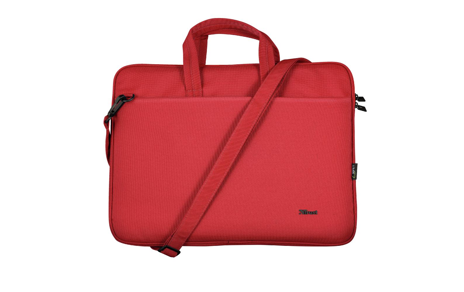 Trust Notebook-Tasche für Notebooks bis 16" – Aus recyceltem PET, Trolley-Band – Rot