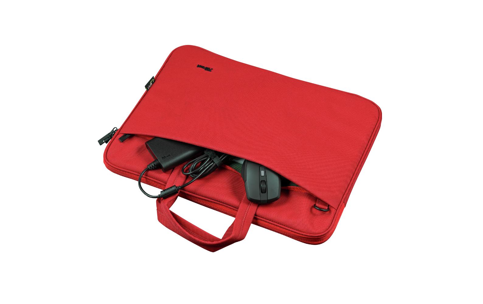 Trust Notebook-Tasche für Notebooks bis 16" – Aus recyceltem PET, Trolley-Band – Rot