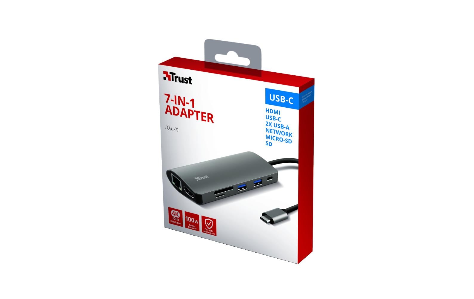 Trust Dalyx 7-in-1 USB-C-Hub – für USB-C-Geräte, HDMI, Gigabit-LAN, Silber