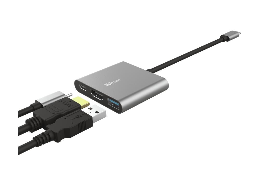 Trust Dalyx Multiport-Adapter – USB-C, 1× HDMI, 1× USB-A, 100 W PD, für Windows/Mac/Android