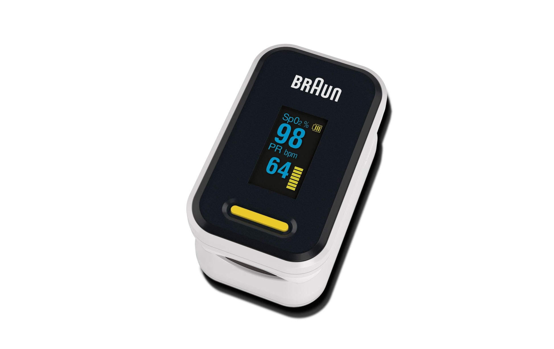 Braun Pulsoximeter YK-81CEU – batteriebetrieben, OLED-Display – 2× AAA – schwarz – Edelstahl