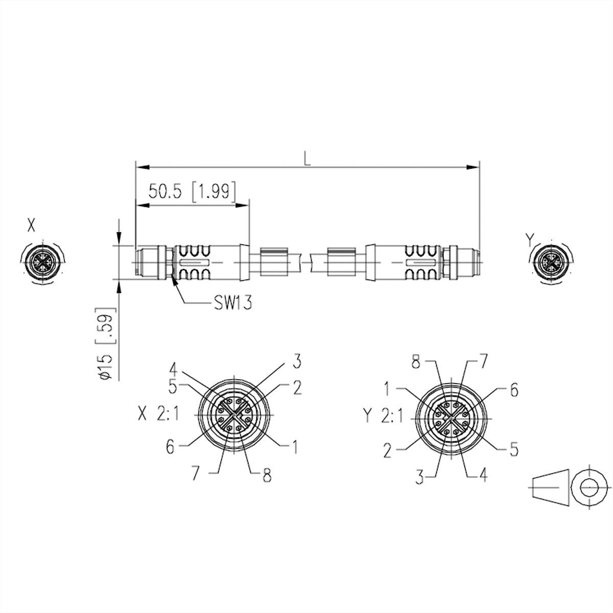 METZ CONNECT M12-Verbindungsleitung – M12-Stecker–M12-Stecker, X-kodiert, 8-pol, Cat6A S/FTP, 10 m, IPX7
