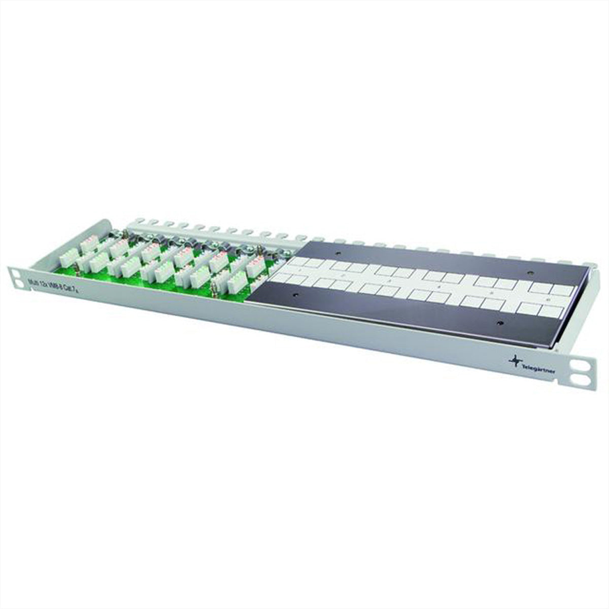 Telegärtner Rangierpanel 19" 1/2 HE, 1 Port, Cat7/Klasse F, geschirmt, Aufputz – grau