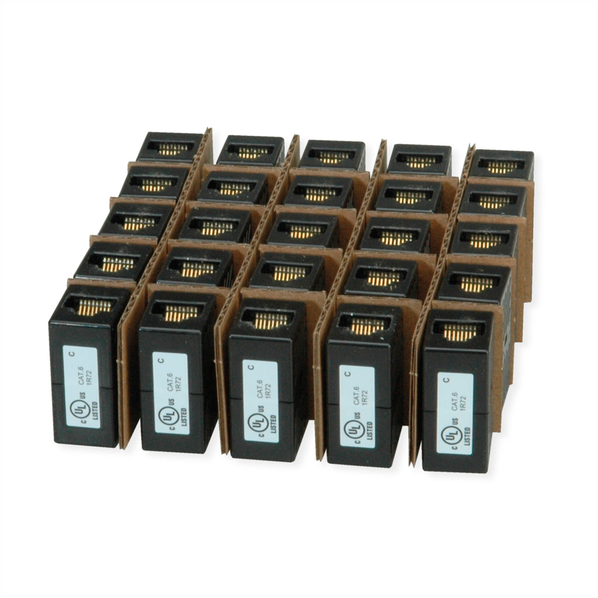 ROLINE RJ-45-Kupplung – ungeschirmt, Cat6 (Klasse E), 1× RJ-45, 25er Pack, schwarz