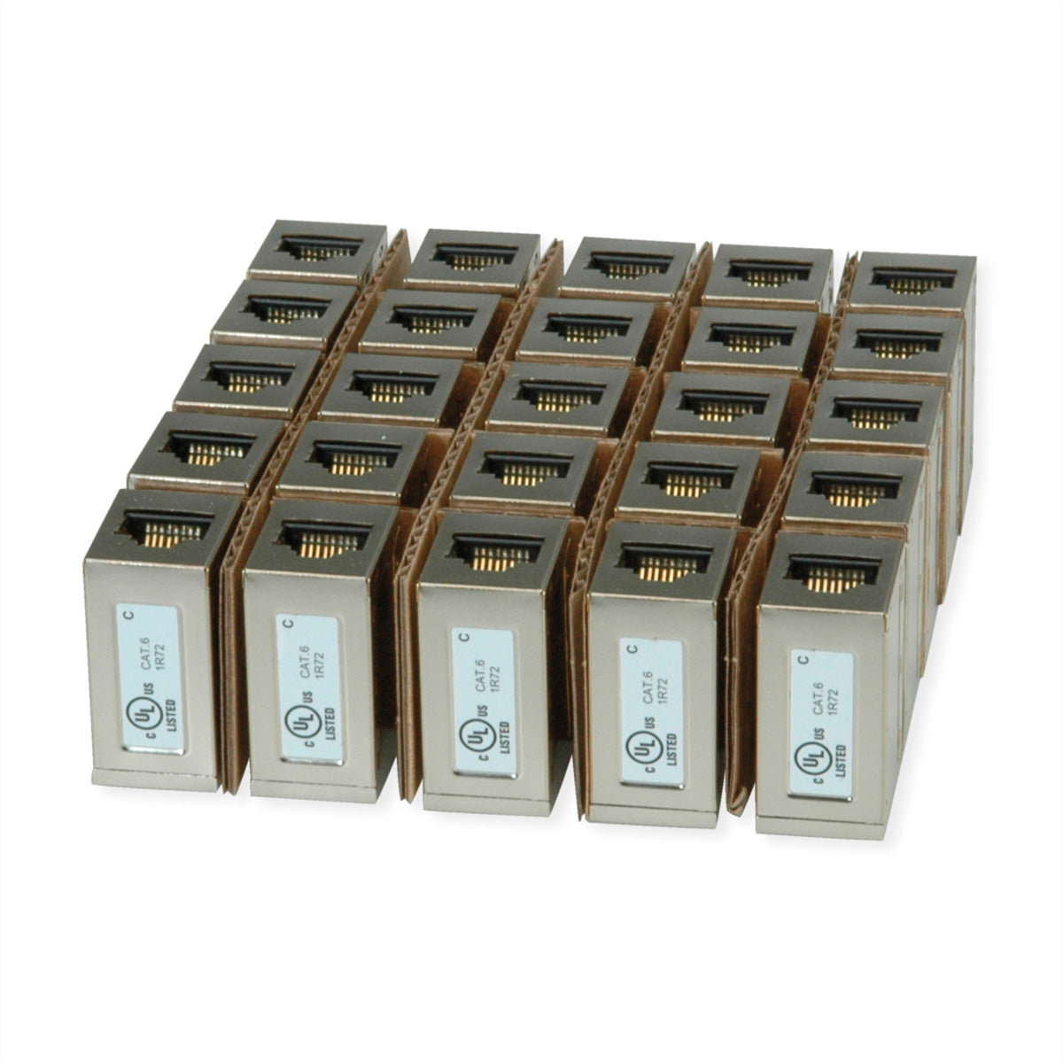 ROLINE RJ-45-Kupplung – geschirmt, Cat6 (Klasse E), 25er Pack, Metall, silberfarben
