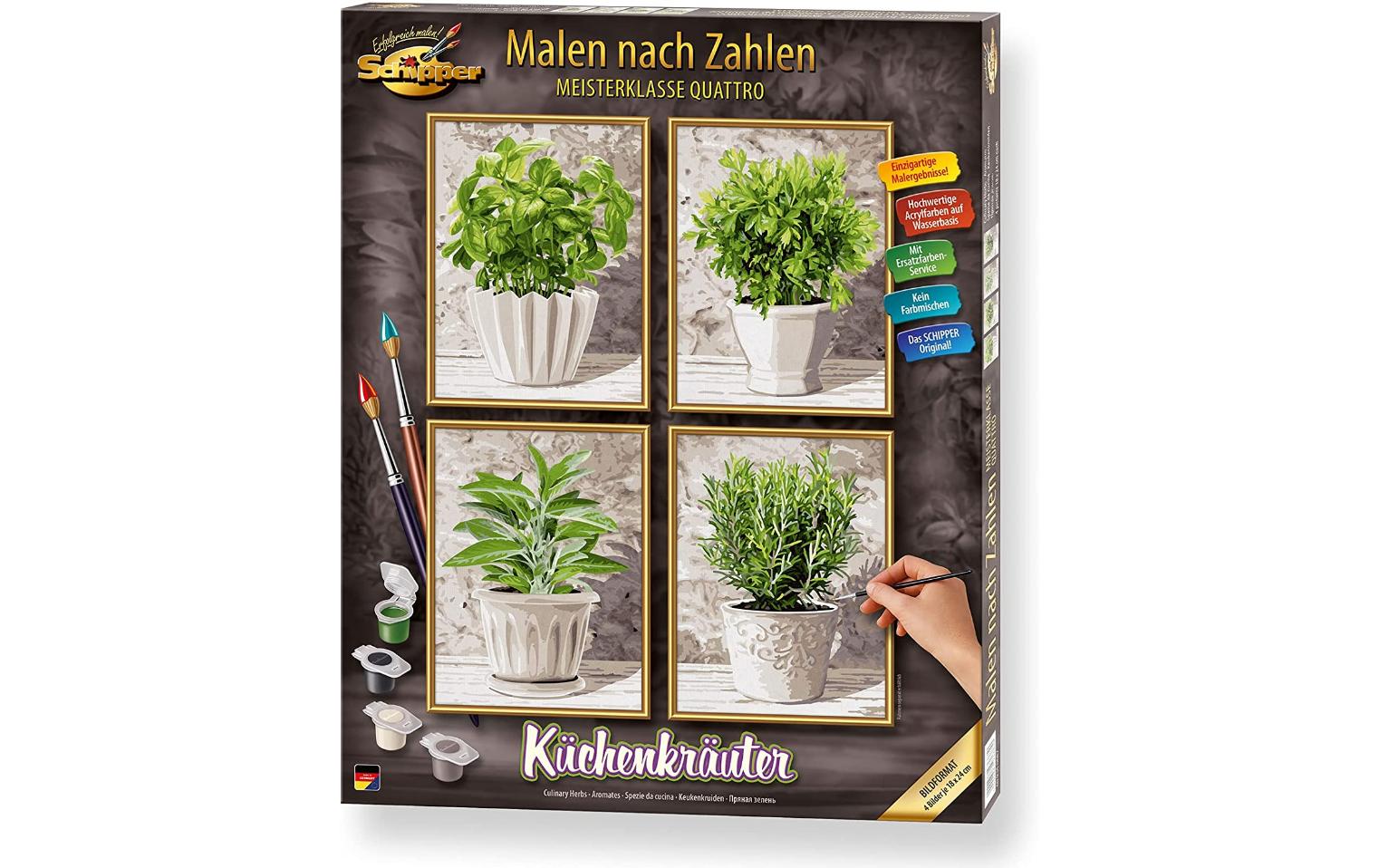 Schipper Malen-nach-Zahlen-Set – Küchenkräuter – 4-teilig, je 18 × 24 cm – ab 8 Jahren