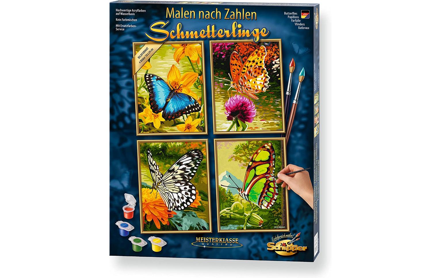 Schipper Malen-nach-Zahlen-Set – Schmetterlinge – 4-teilig, je 18 × 24 cm – ab 8 Jahren