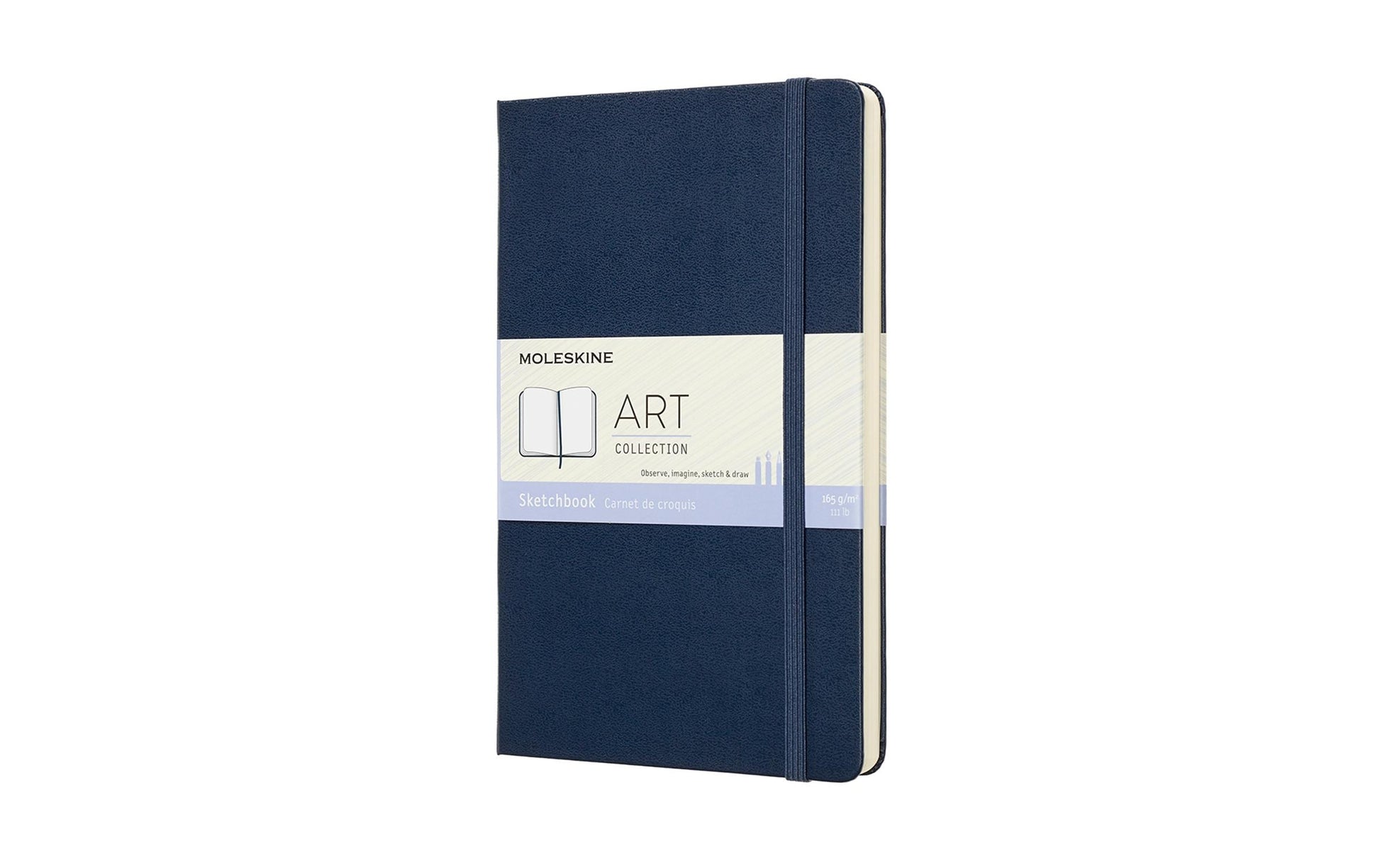 Moleskine Skizzenbuch – 13 × 21 cm – 165 g/m² – Hardcover – mit Gummiband – Elfenbeinweiss – Blau