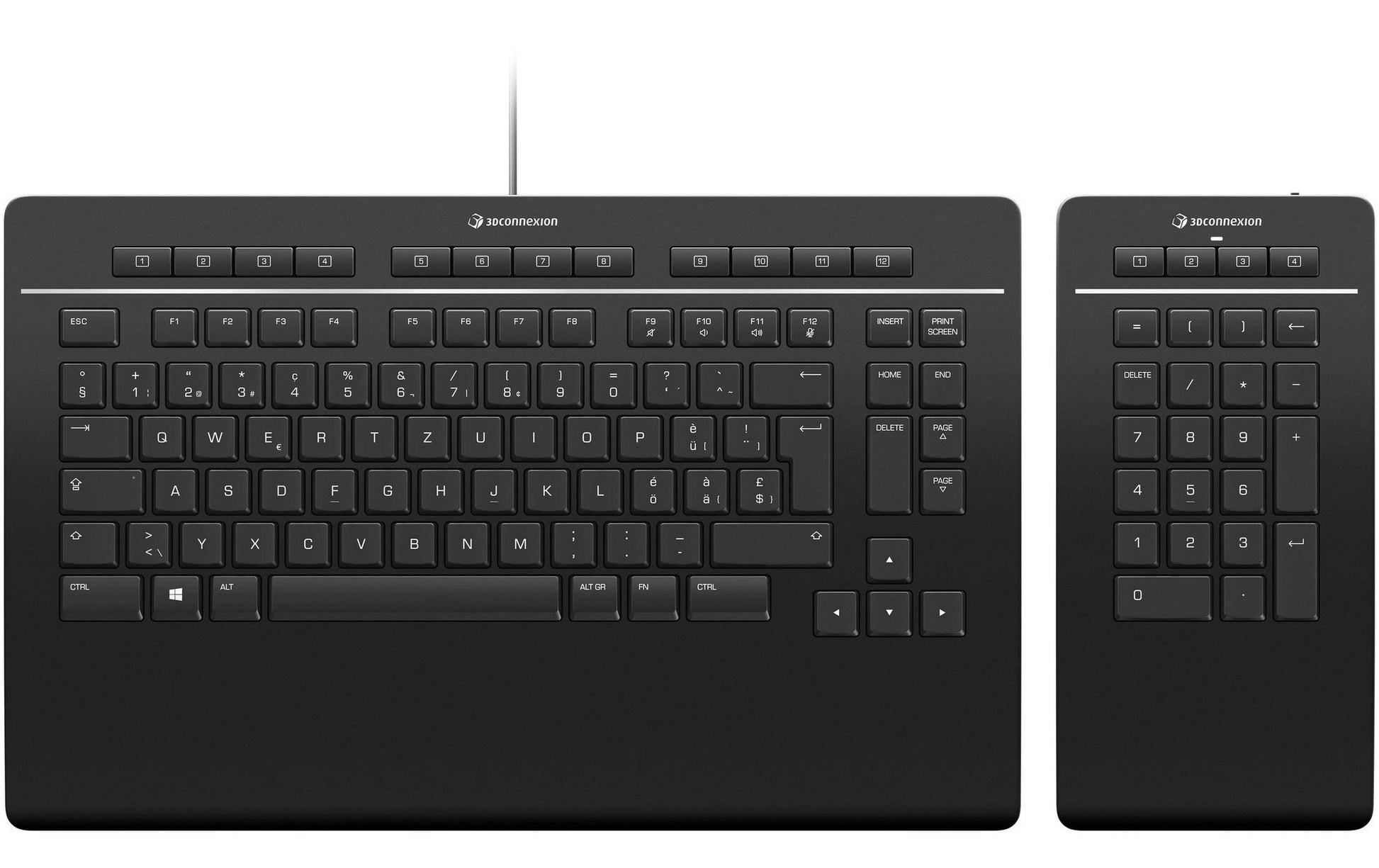 3Dconnexion Keyboard Pro – Tastatur, kabelgebunden (USB-A), CH-Layout (DE-CH), Fullsize (mit Ziffernblock)