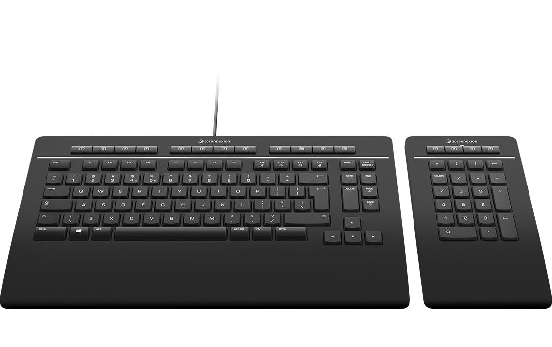 3Dconnexion Keyboard Pro – Tastatur, kabelgebunden (USB-A), CH-Layout (DE-CH), Fullsize (mit Ziffernblock)