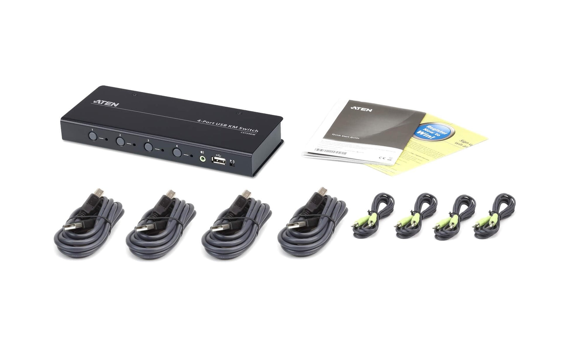 ATEN CS724KM – KVM-Switch 4×1, USB 2.0, Audio, externes Netzteil