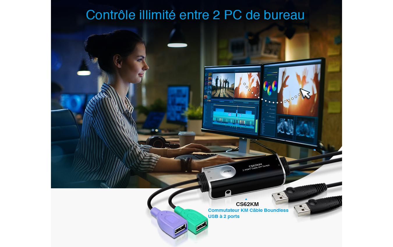 ATEN CS62KM – 2-Port KVM-Switch (lokal) – USB 2.0-Hub, Desktop