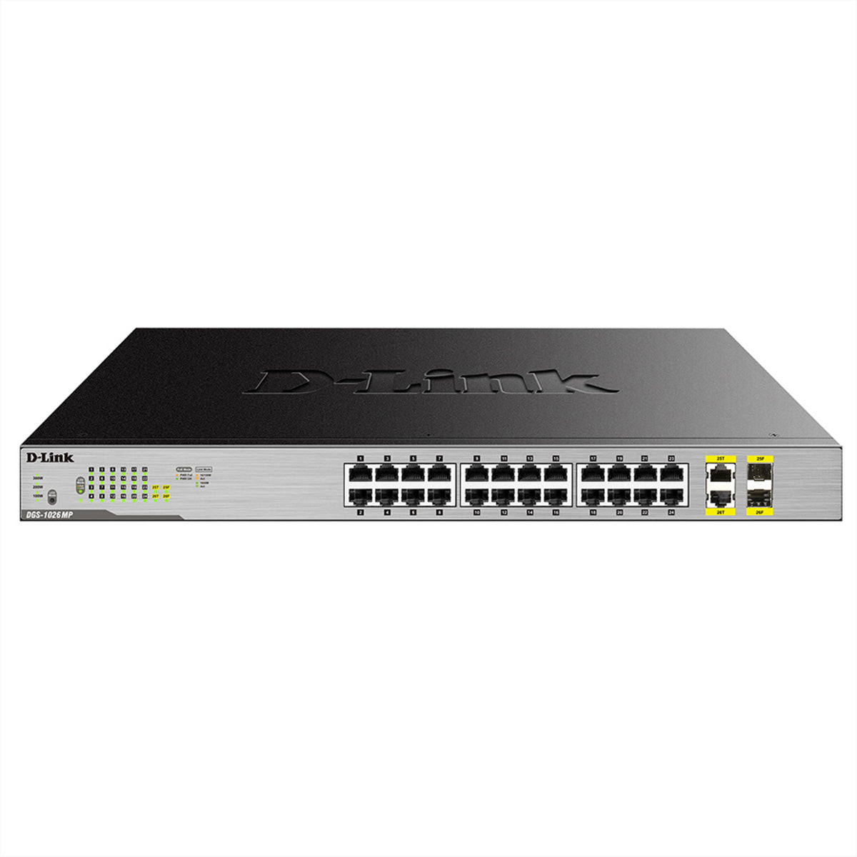 D-Link DGS-1026MP – Managed Switch – 24×GbE, 2×SFP, L2, PoE+ 370 W, 1U