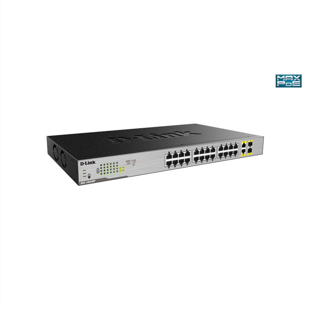 D-Link DGS-1026MP – Managed Switch – 24×GbE, 2×SFP, L2, PoE+ 370 W, 1U