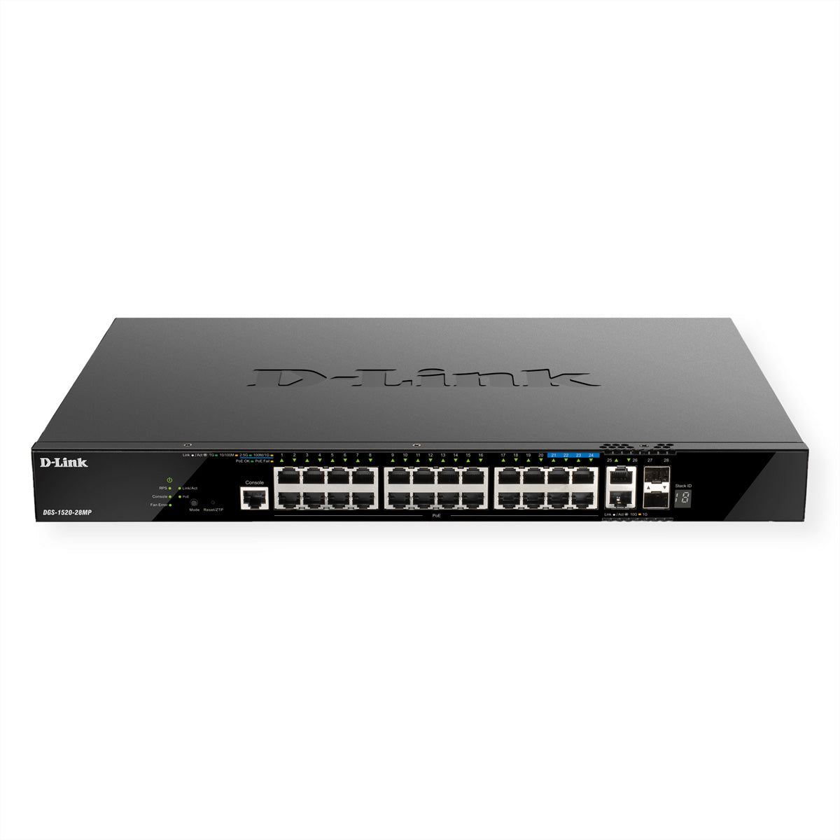 D-Link DGS-1520-28MP/E – Managed PoE+ Switch, 24x RJ-45 1G, 4x 2,5G, 2x 10G, 2x SFP+, PoE 370 W, 1U
