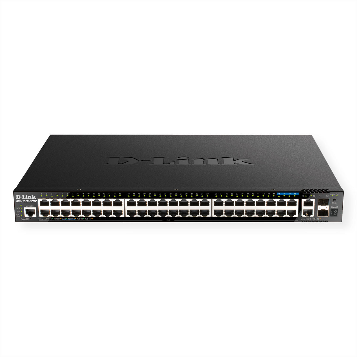 D-Link DGS-1520-52MP/E – Managed Switch – 48×GbE+4×2.5G+2×10G, 2×SFP+, L3, PoE+ 370 W, 1U