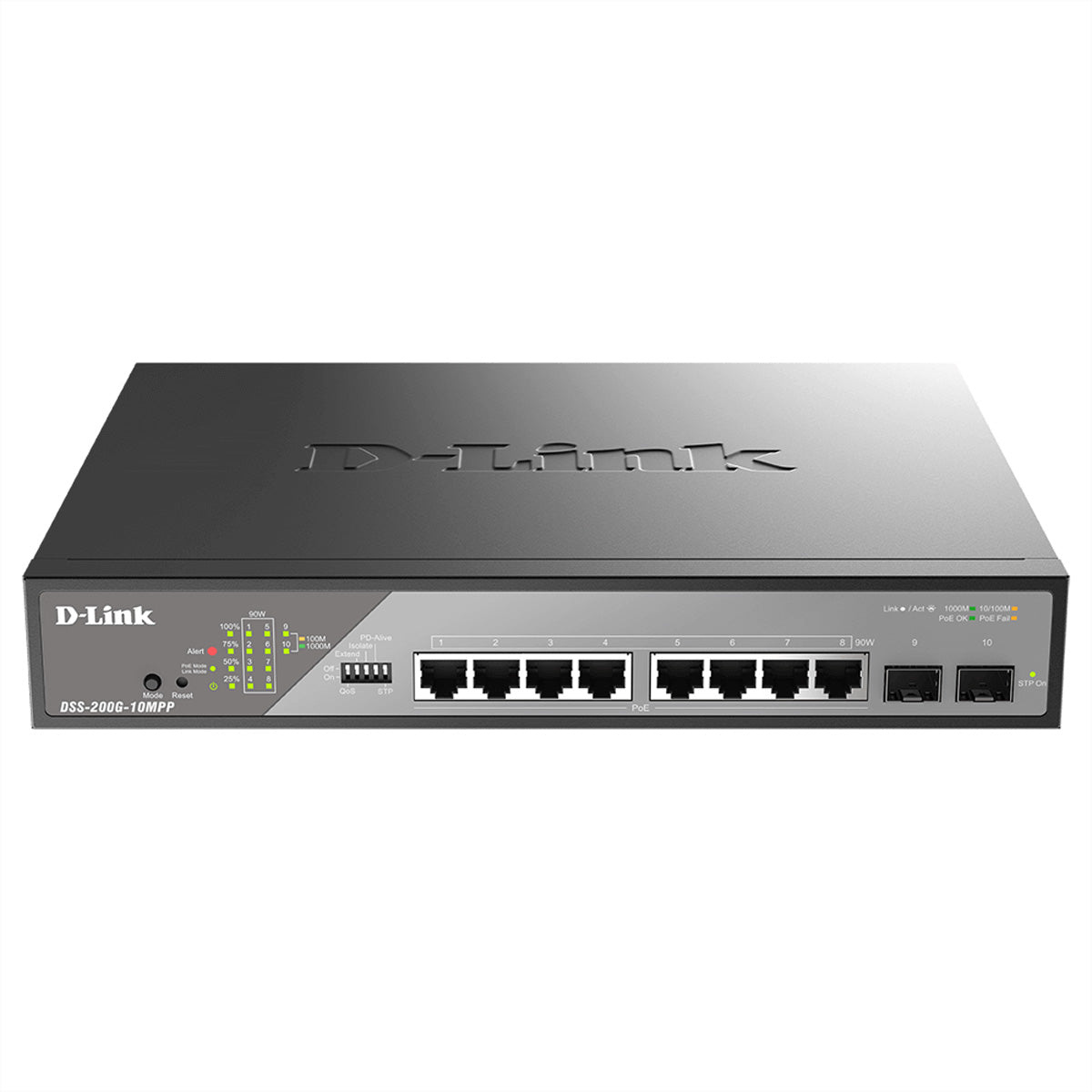 D-Link DSS-200G-10MPP/E – Managed Switch – 8×GbE, 2×SFP, L2, PoE++ 242 W, 1U