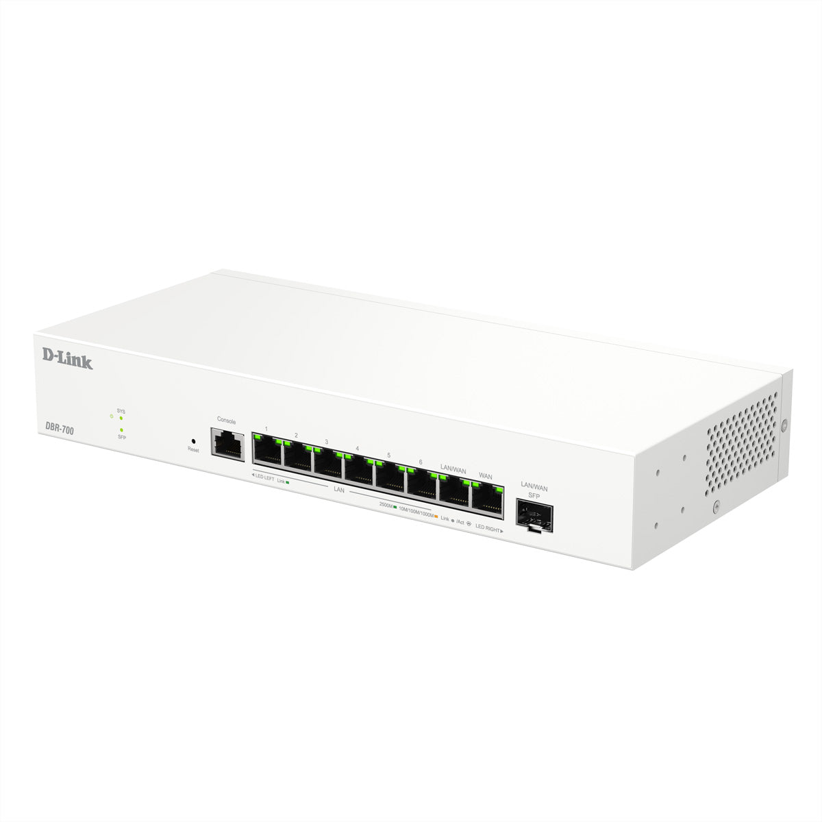 D-Link DBR-700 – VPN-Router – 8×2.5G RJ45, 1×2.5G SFP, bis 2×WAN, IPsec/WireGuard/OpenVPN, rackfähig