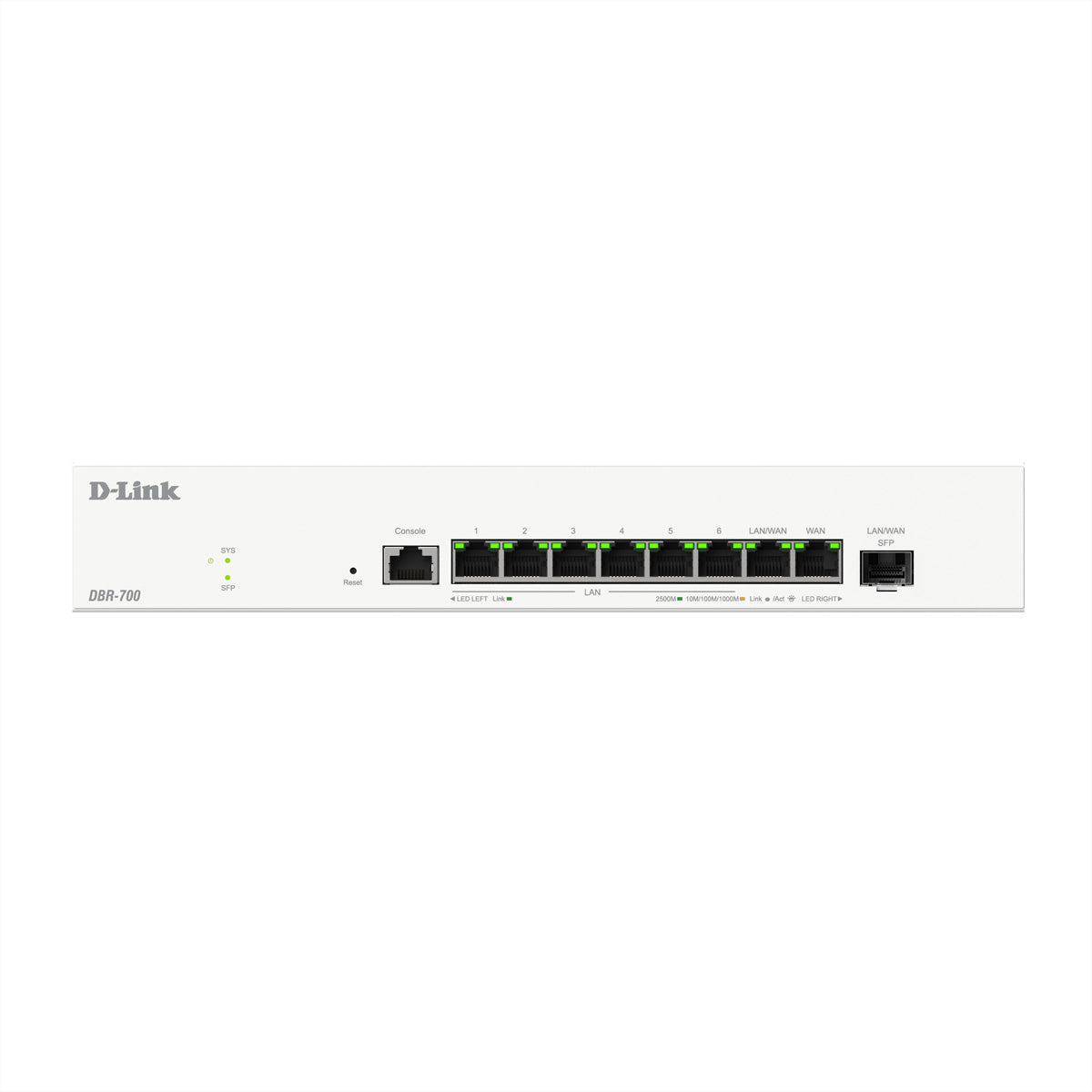 D-Link DBR-700 – VPN-Router – 8×2.5G RJ45, 1×2.5G SFP, bis 2×WAN, IPsec/WireGuard/OpenVPN, rackfähig