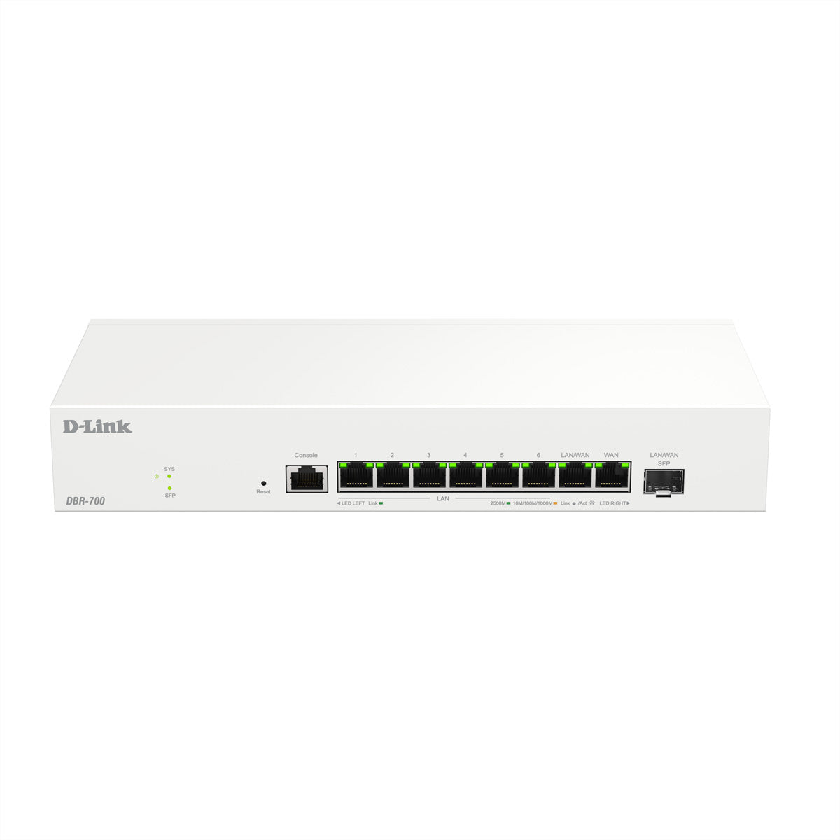 D-Link DBR-700 – VPN-Router – 8×2.5G RJ45, 1×2.5G SFP, bis 2×WAN, IPsec/WireGuard/OpenVPN, rackfähig