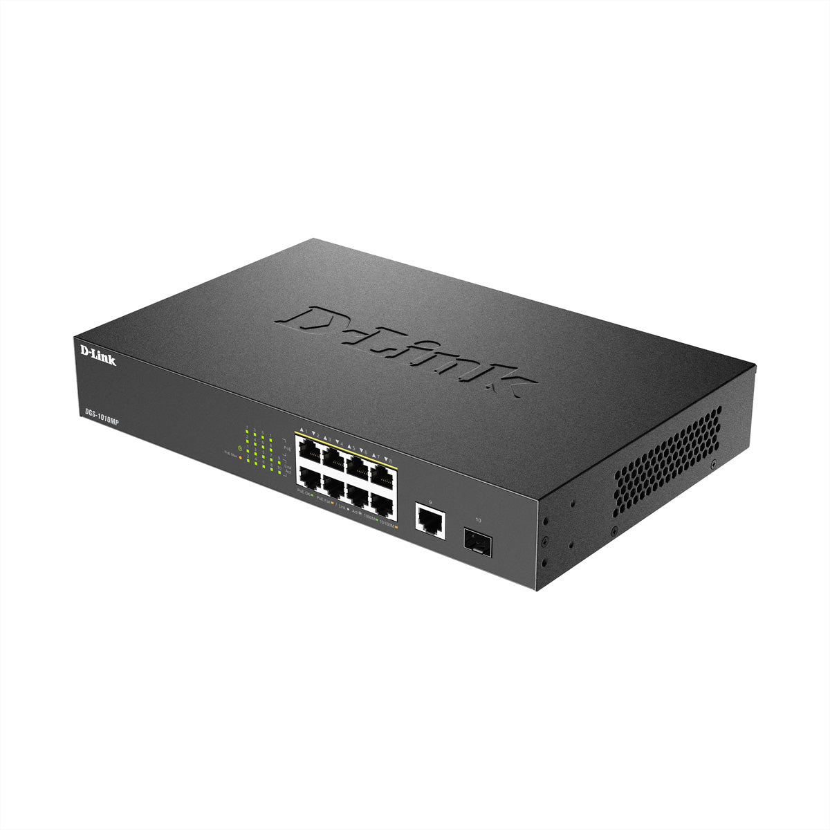 D-Link DGS-1010MP/E – Managed Switch – 10×GbE, 1×SFP, L2, PoE+ 125 W, 19" Rack