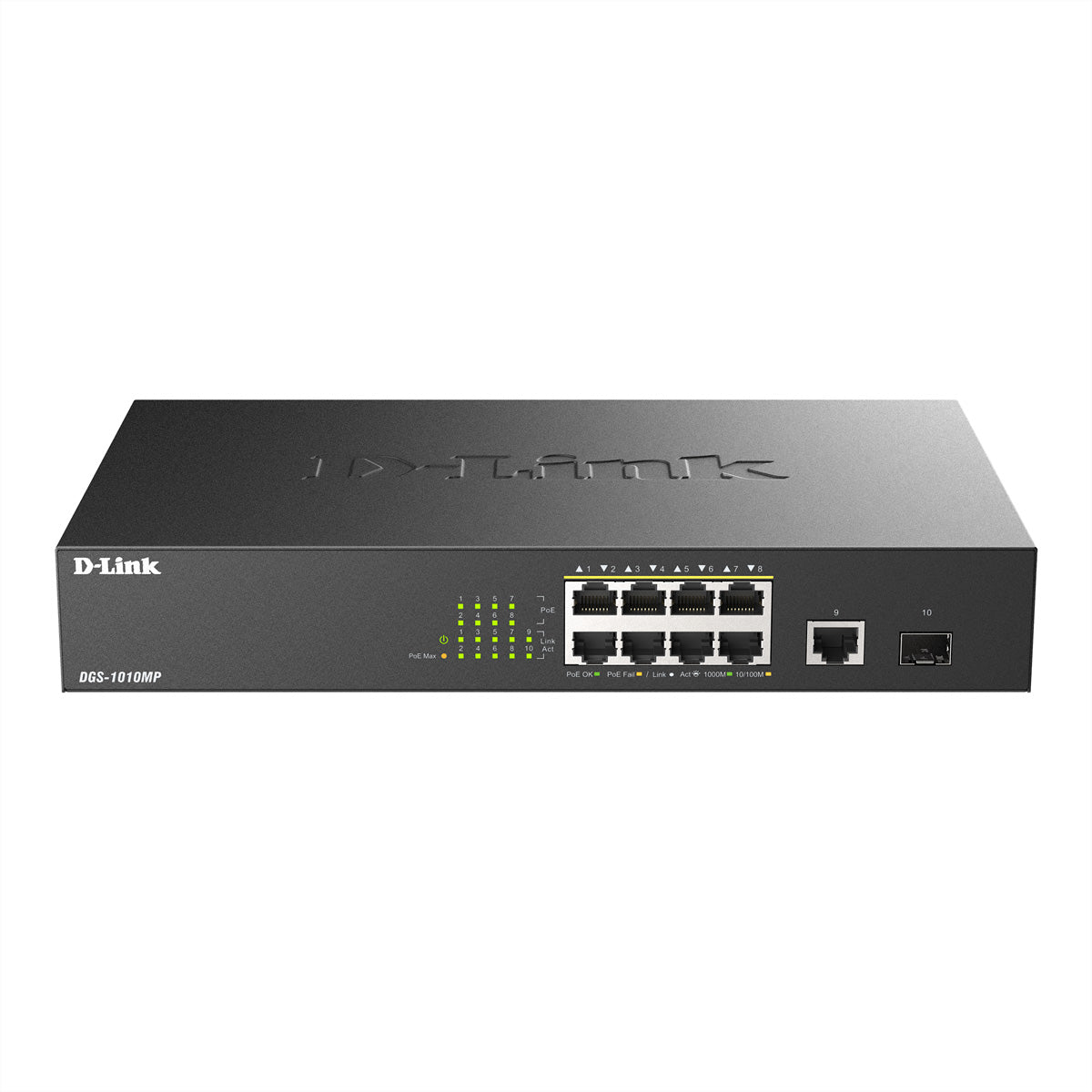 D-Link DGS-1010MP/E – Managed Switch – 10×GbE, 1×SFP, L2, PoE+ 125 W, 19" Rack