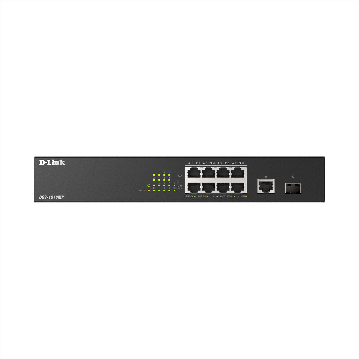 D-Link DGS-1010MP/E – Managed Switch – 10×GbE, 1×SFP, L2, PoE+ 125 W, 19" Rack