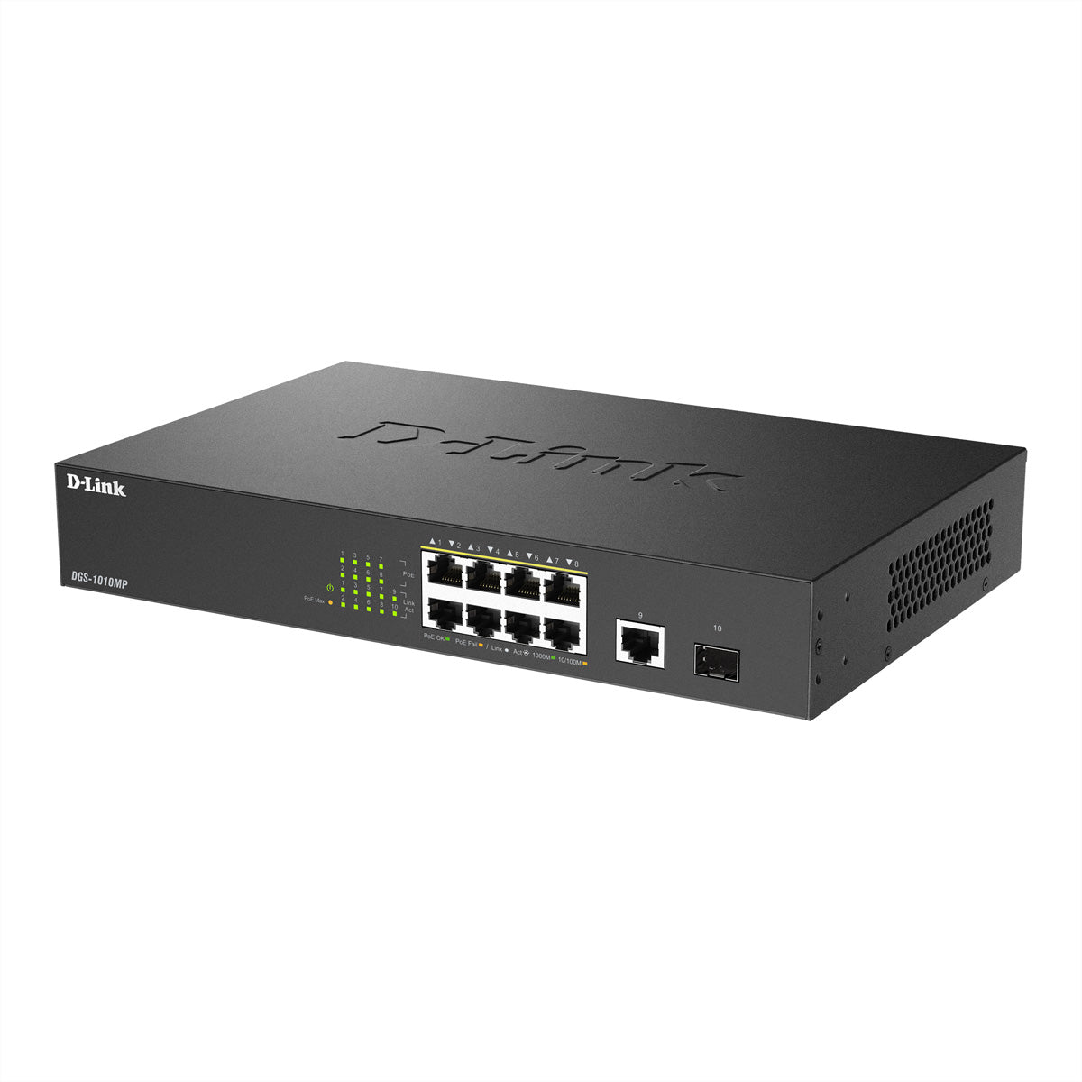 D-Link DGS-1010MP/E – Managed Switch – 10×GbE, 1×SFP, L2, PoE+ 125 W, 19" Rack