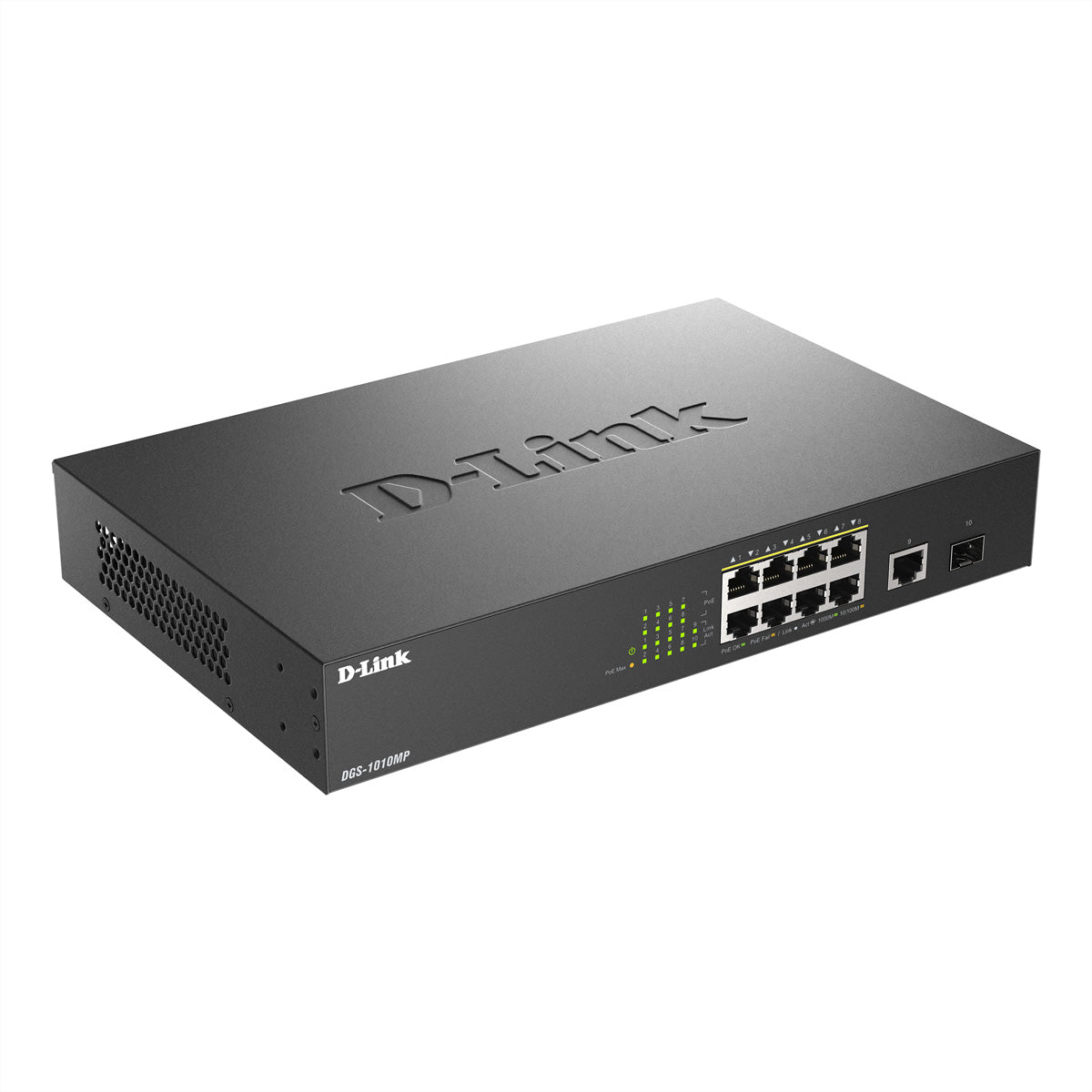 D-Link DGS-1010MP/E – Managed Switch – 10×GbE, 1×SFP, L2, PoE+ 125 W, 19" Rack