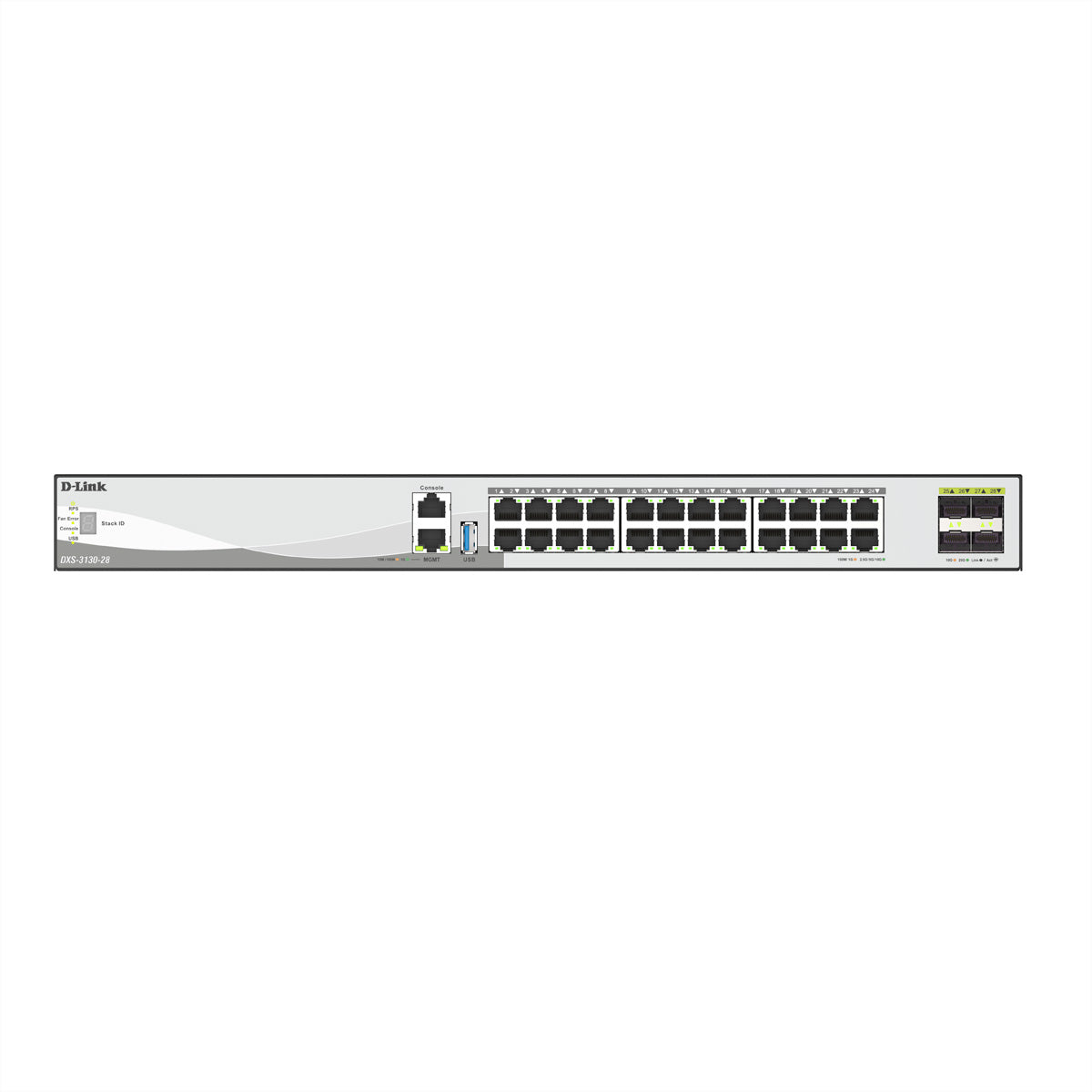 D-Link DXS-3130-28/E – Managed Switch – 24×10G, 4×10/25G SFP28, L3, PoE++ 790 W, 19" Rack