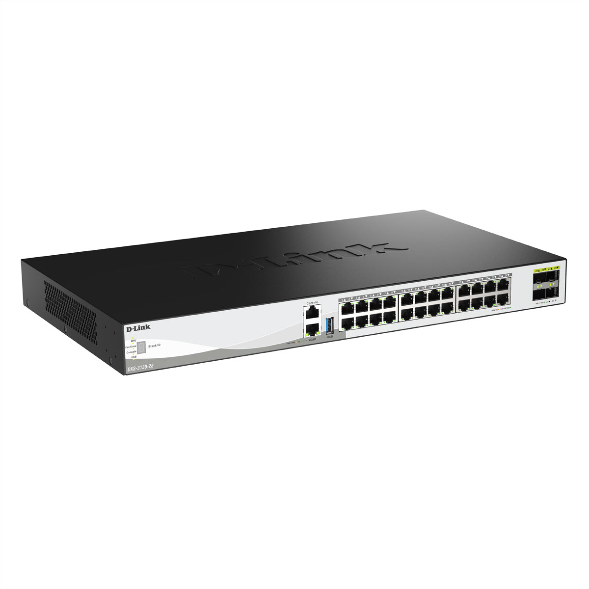 D-Link DXS-3130-28/E – Managed Switch – 24×10G, 4×10/25G SFP28, L3, PoE++ 790 W, 19" Rack