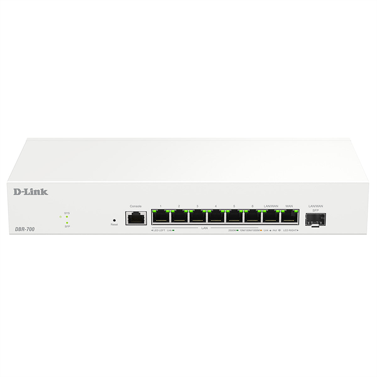 D-Link DBR-700 – VPN-Router – 6×2.5G LAN, 1×2.5G SFP, 1×WAN, Multi-WAN, 100×IPsec, rackfähig