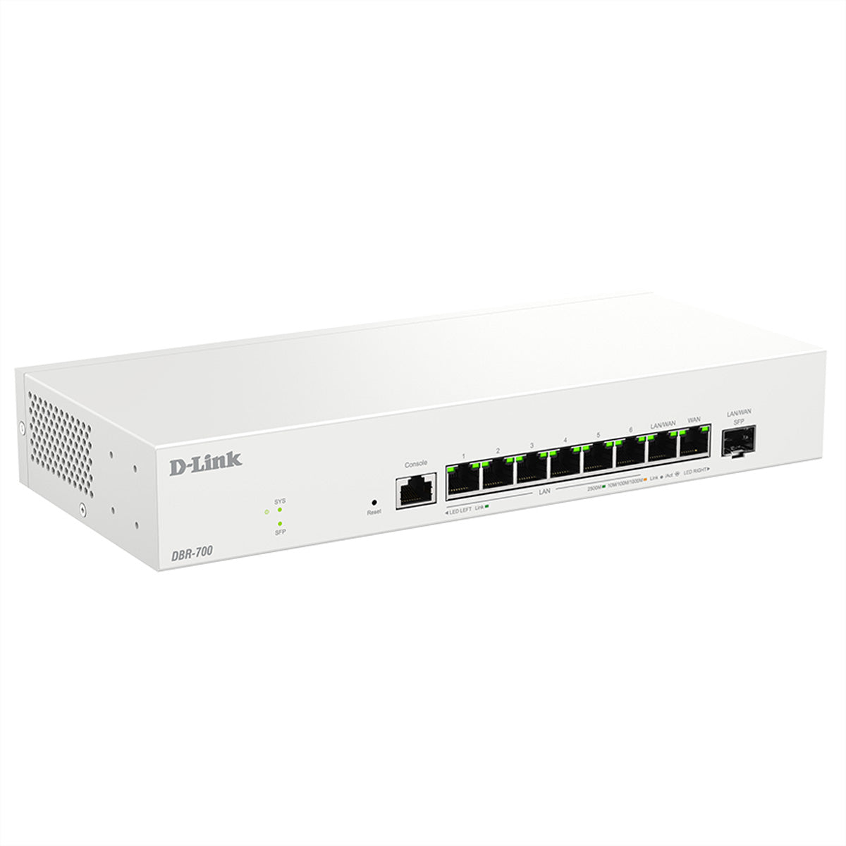 D-Link DBR-700 – VPN-Router – 6×2.5G LAN, 1×2.5G SFP, 1×WAN, Multi-WAN, 100×IPsec, rackfähig