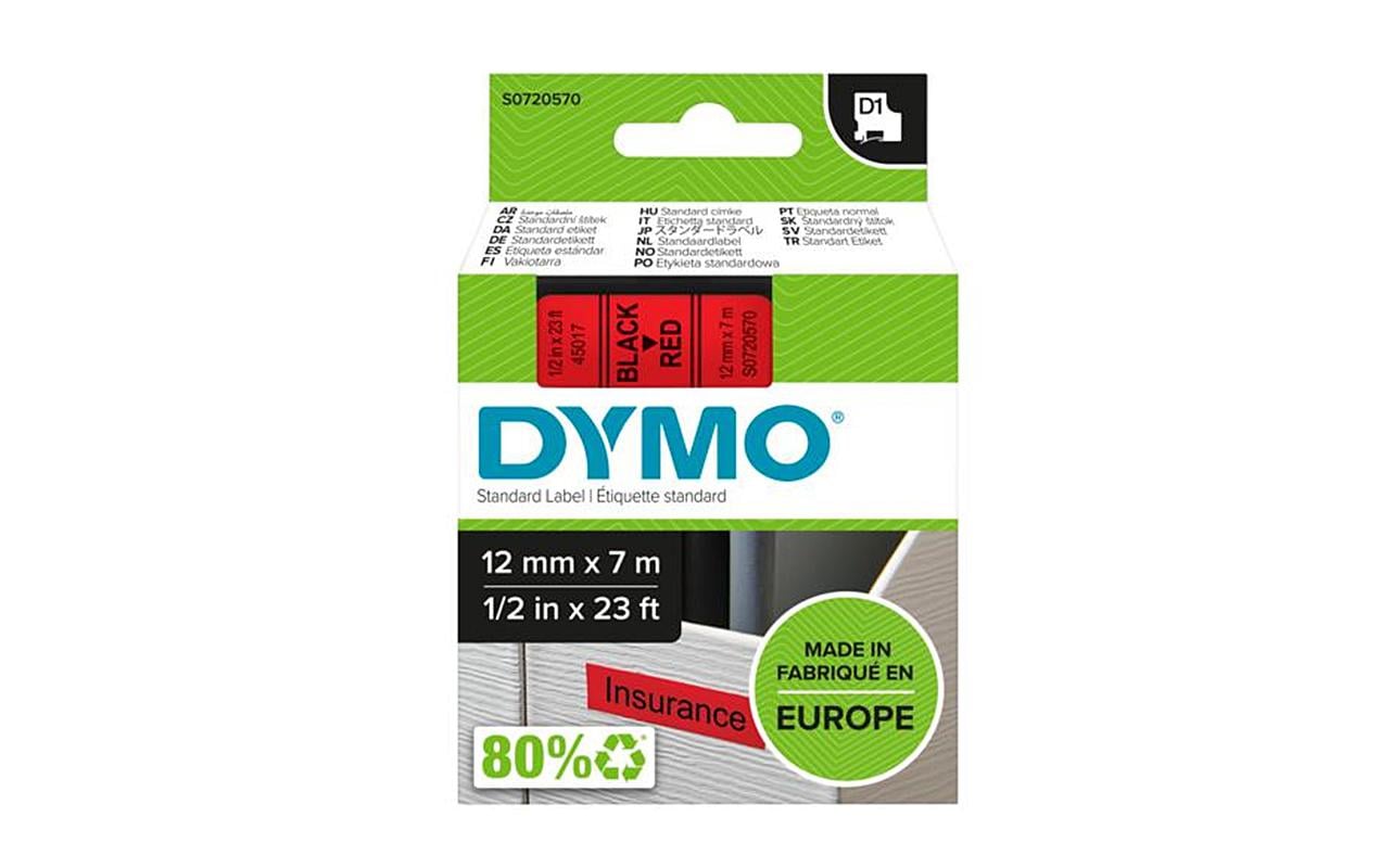 DYMO Schriftband – 12 mm × 7 m, rot, schwarz – D1-TAPE