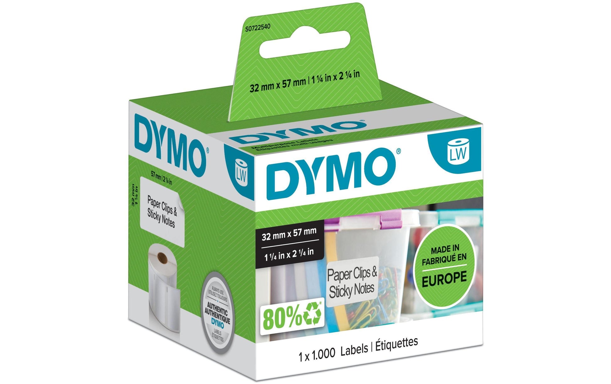 DYMO Druckeretiketten, 57 mm × 32 mm, weiss, Papier, entfernbar, für LabelWriter, 1000 Stück