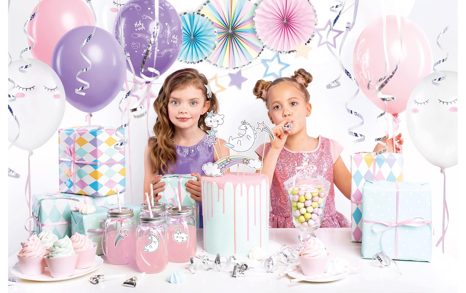 PartyDeco Einhorn Luftballons – weiss, hellrosa – Ø 30 cm – Latex – 6 Stk