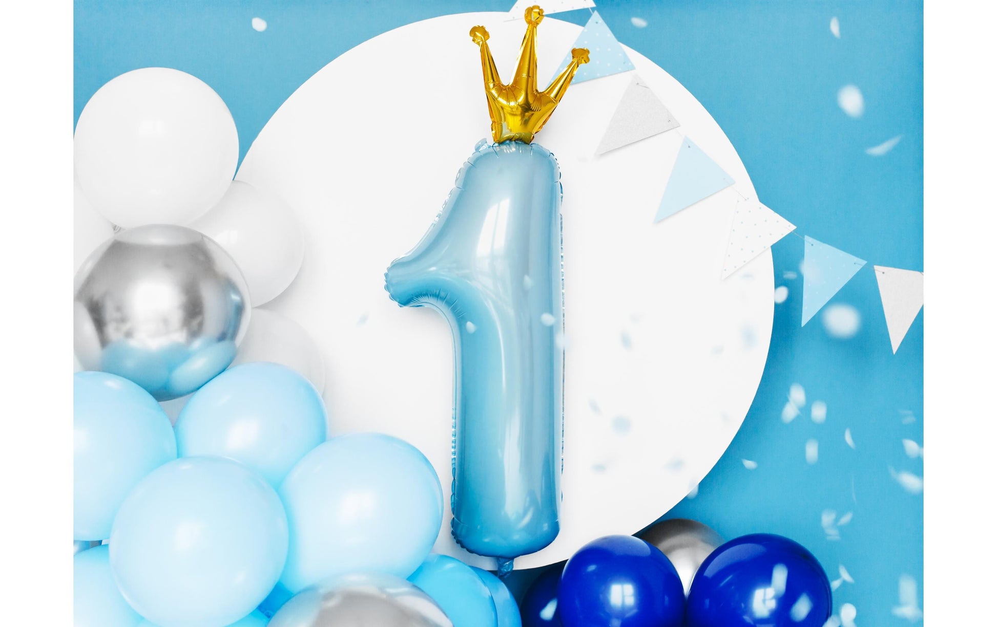 PartyDeco Ballon-Girlande Geburt – Blau, Silber, Weiss – 200 cm – Latex – 60 Stk