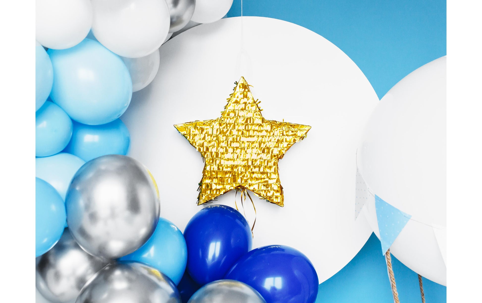 PartyDeco Ballon-Girlande Geburt – Blau, Silber, Weiss – 200 cm – Latex – 60 Stk