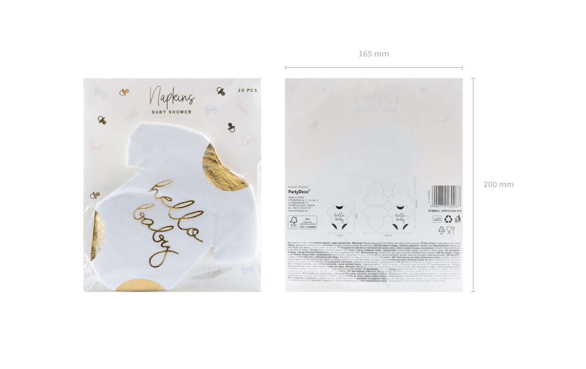 PartyDeco Servietten Hello Baby – 32,5 × 31,5 cm, 3-lagig – 20 Stück