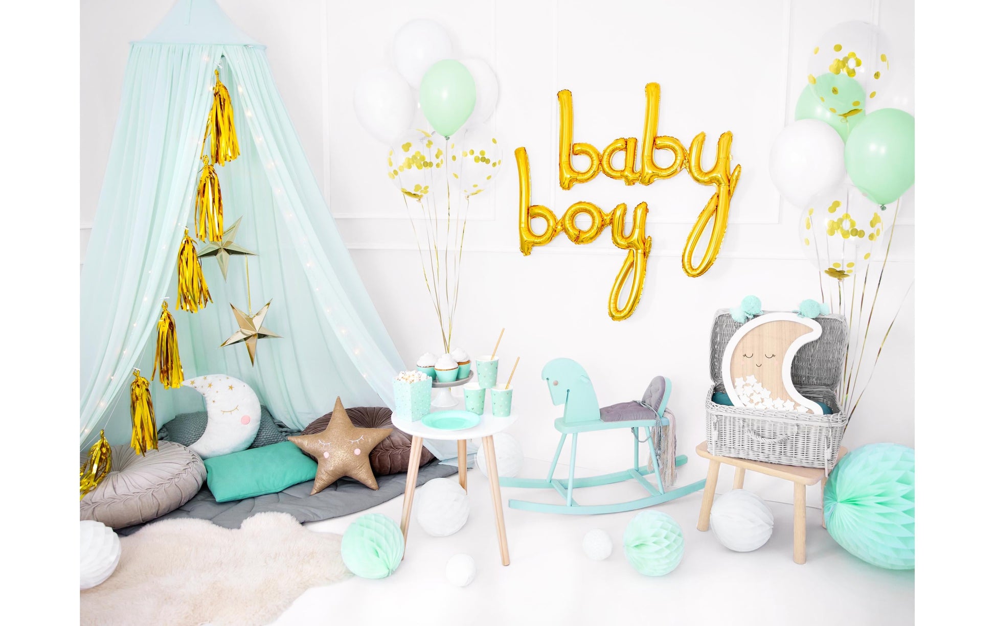 PartyDeco Folienballon Babyshower – Gold – 73,5 × 75,5 cm – 1 Stk