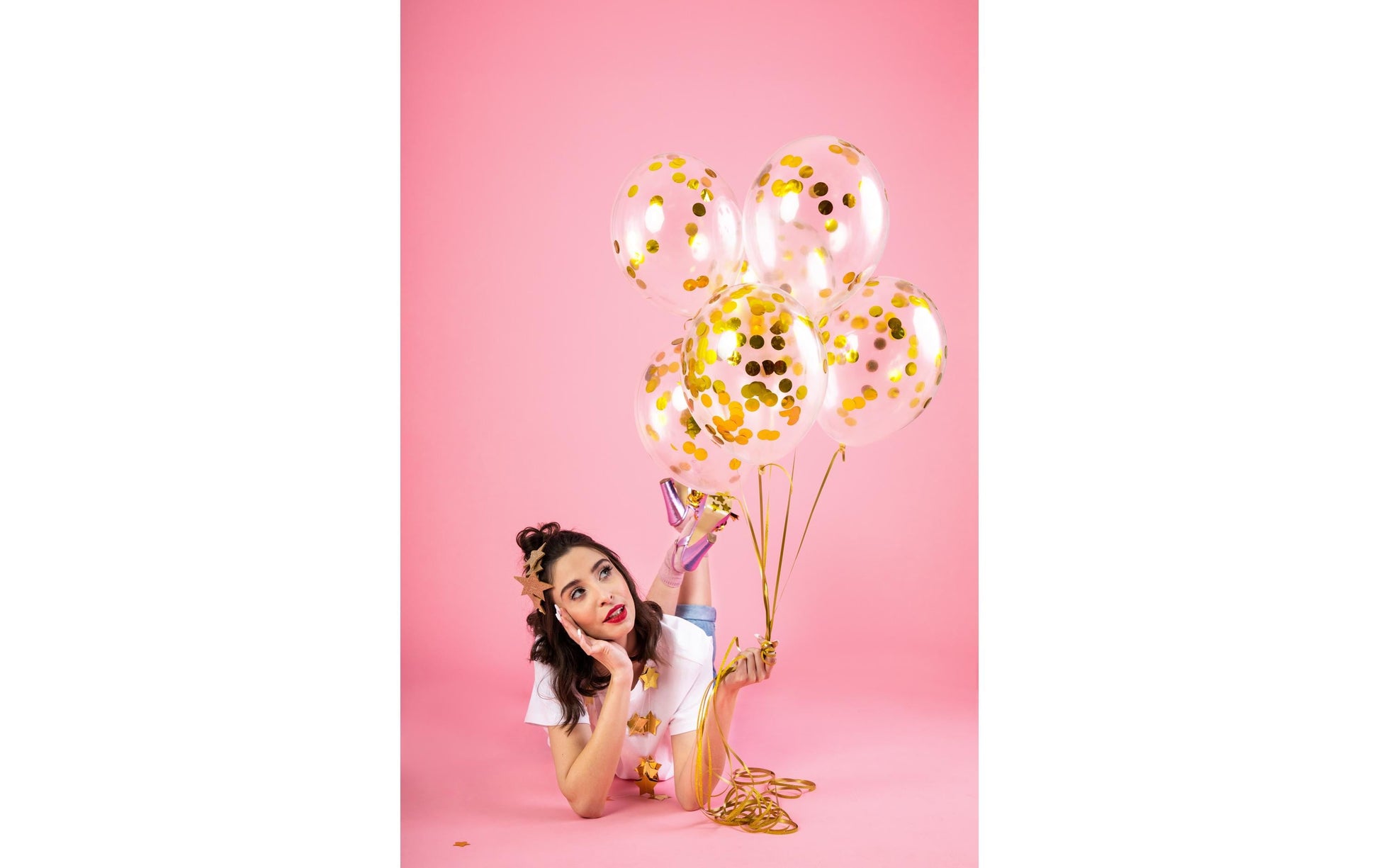PartyDeco Neujahrs-Konfetti-Luftballons – transparent, gold – Ø 30 cm – Latex – 6 Stk